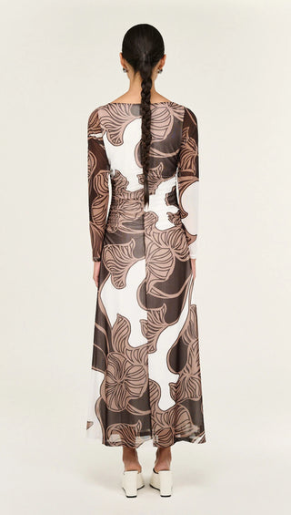 Ulla Mesh Midi Dress - Abstract Leaf
