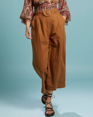 EXHALE BELTED WIDE LEG PANT - MOCHA