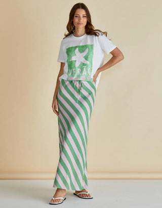 Brooke Bias Skirt -Green/Pink Stripe