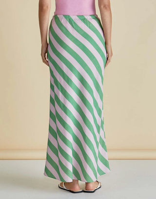 Brooke Bias Skirt -Green/Pink Stripe
