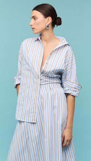 Marcella Oversize Shirt - Blue/Brown Stripe