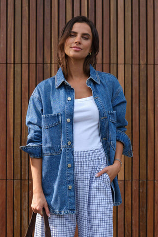 Bobbie Side Pocket Denim Shacket/Indigo