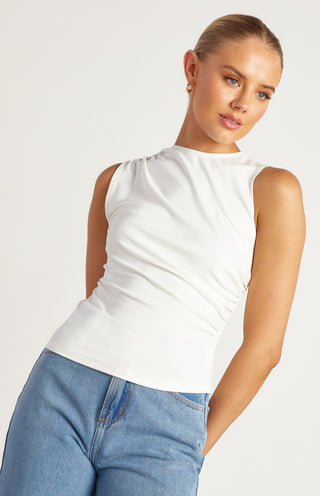 Nala Ruched Detail Sleeveless Top - White