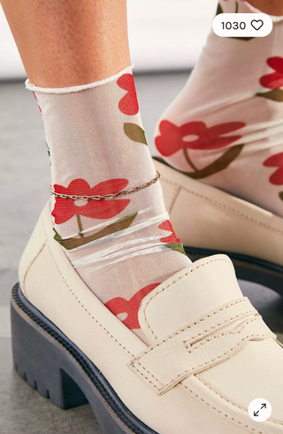 RETRO SHEER RED FLOWER SOCK